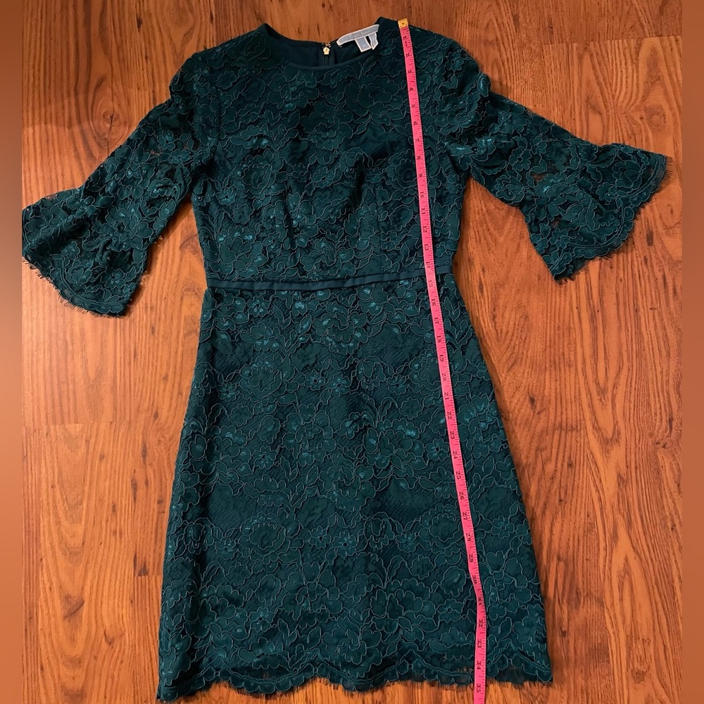 Draper James Teal Lace Bell Sleeves Fit & Flare Dress - Picture 4 of 6